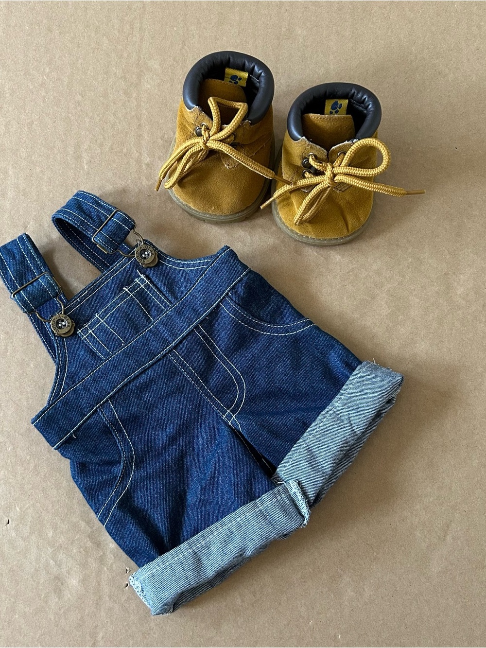 Build a Bear Denim Overall Shorts and Shoes Set Stuffed Animal Plush Clothing